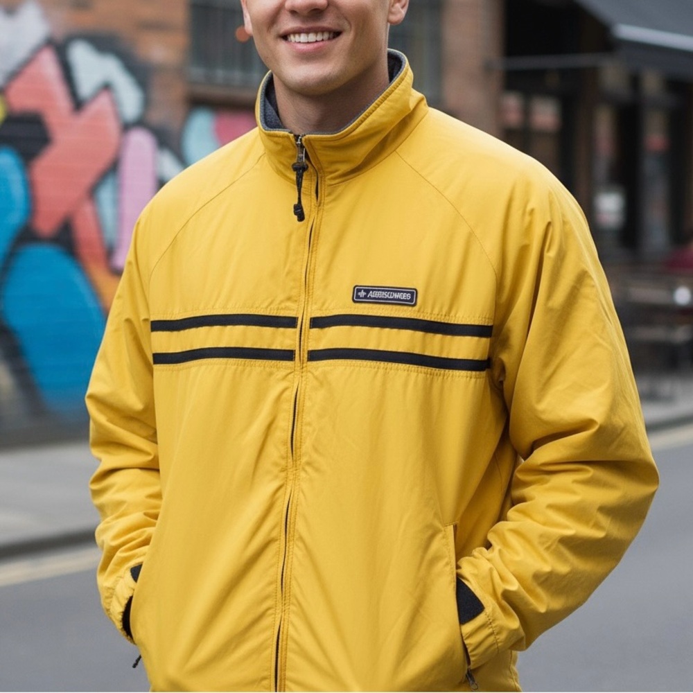 Abercrombie & Fitch Yellow Windbreaker with Black Accents